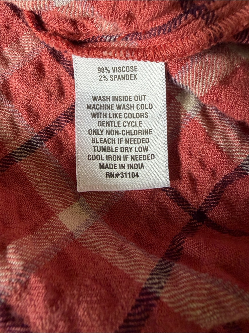 Wonderly Plaid Button Down Blouse Rust Pink Textured Crinkle Long Sleeve Size XL - Picture 5 of 5